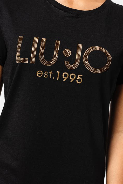 Liu Jo, Тениска с лого от декоративни камъни, Златист, Бледочерен, M ...