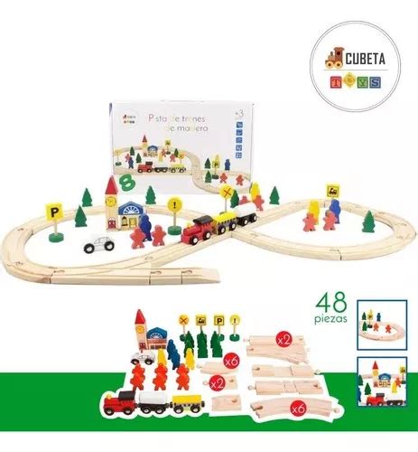 Pista De Trenes De Madera Juego Didáctico P Armar 48 Piezas Envío gratis