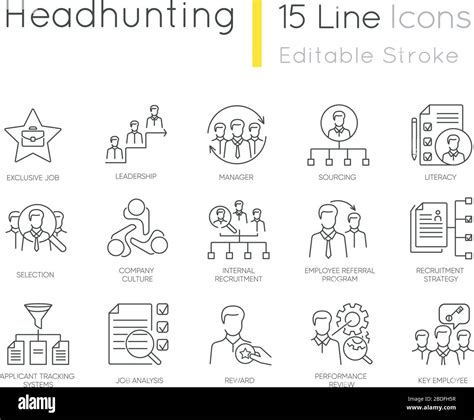 Headhunting Pixel Perfect Linear Icons Set Human Resources Management