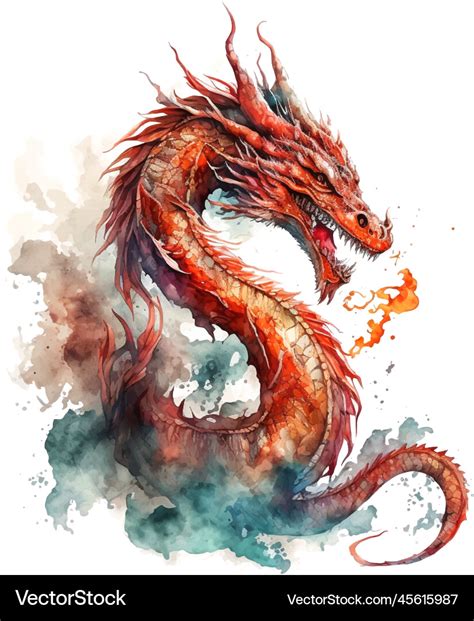 Chinese Dragon Hand Drawn Watercolor Sketch Vector Image