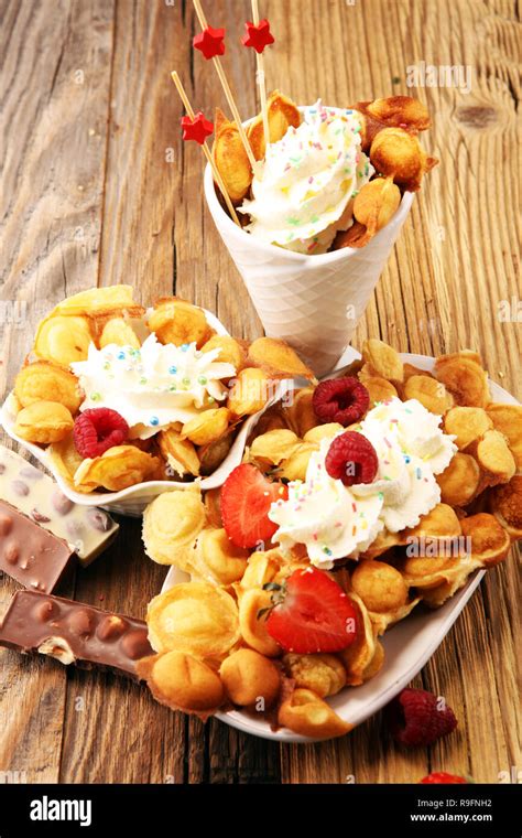 Hong Kong Style Egg Waffle Bubble Waffle With Sundae Ice Cream And