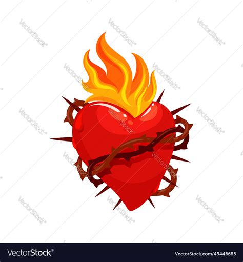 Mexican sacred heart tattoo with thorns and fire Vector Image