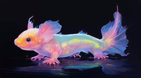 Premium Ai Image Axolotl Neon Oil Paintings Thick Brushstrokes