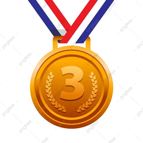 a gold medal with the number three on it