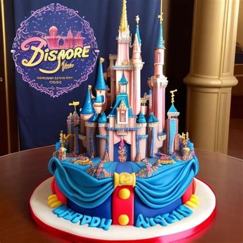 Hyperdetailed Vibrant Colors Disneyland Themed Cake Ai Generated