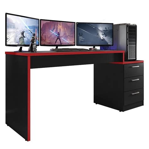 Mesa Para Computador Desk Gamer Drx 5000 Pretovermelho Pr Móveis