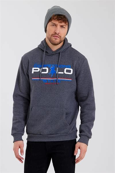 Erkek Kapüşonlu Baskılı 3 İplik Sweatshirt Antrasit