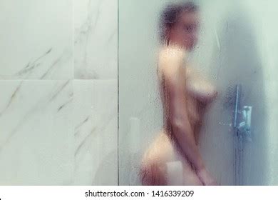 Naked Beautiful Woman Taking Shower Behind Stock Photo Shutterstock