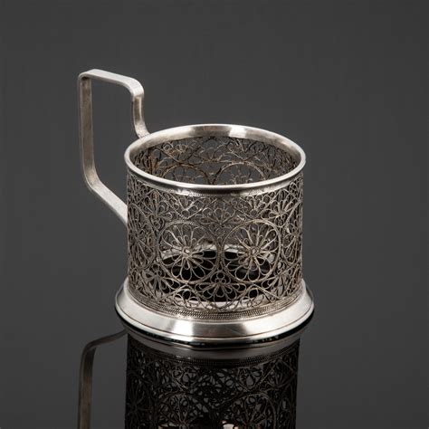 Подстаканник с ажурным цветочным декором, мельхиор (медь-никель), скань ...