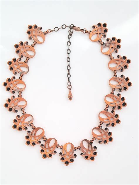 Renoir Midcentury Artnouveau Style Copper Openwork Curvilinear Link Necklace For Sale At 1stdibs