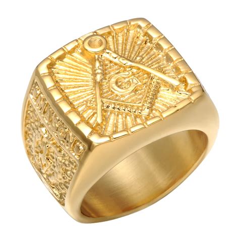 Gold Color Signet Symbols Titanium 316L Stainless Steel Masonic Men