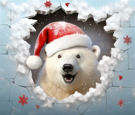 Premium Photo There Is A Polar Bear Wearing A Santa Hat Looking Out