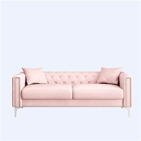 Z Joyee In Wide Square Arm Velvet Modern Rectangle Sofa In Pink P