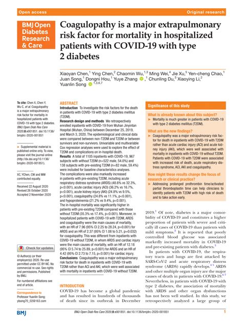 PDF Coagulopathy Is A Major Extrapulmonary Risk Factor For Mortality