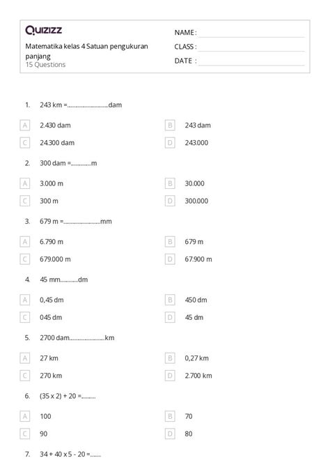 50 Lembar Kerja Satuan Pengukuran Untuk Kelas 4 Di Quizizz Gratis And Dapat Dicetak