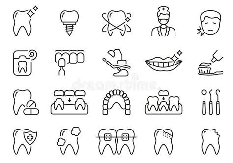 Dental Medical Care Line Icon Set Oral Hygiene Healthy Teeth Linear