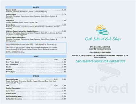 Oak Island Sub Shop Menus In Oak Island North Carolina United States