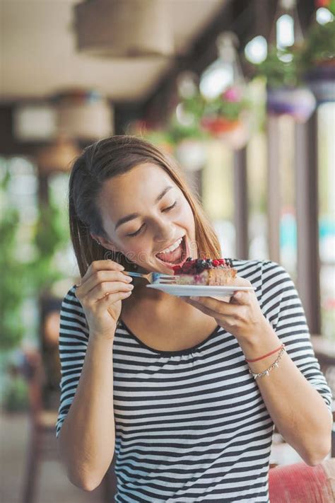 Young Woman Sitting Indoor In Urban Cafe Stock Photo Image Of Smile