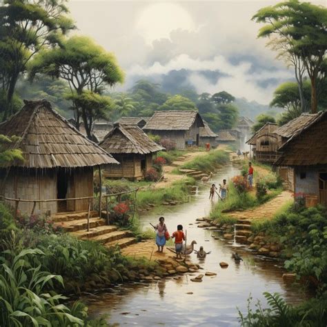 Premium AI Image | Typical village life painting image Generative AI