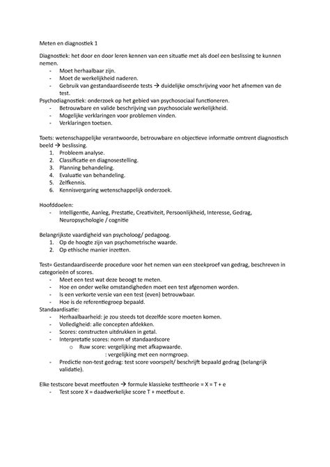 Meten En Diagnostiek Hoorcollege Aantekeningen Meten En Diagnostiek