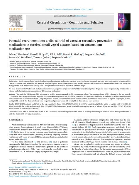 Pdf Potential Recruitment Into A Clinical Trial Of Vascular Secondary