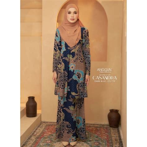 Dark Navy Blue Kurung Ironless Casandra By Anggun Cotton Collection