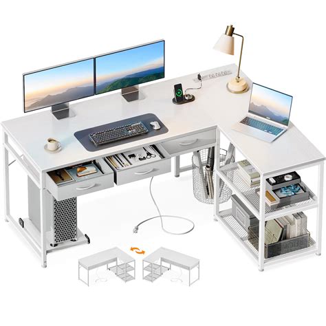 AODK 53 Inch L Shaped Computer Desk With Drawers Corner Desk With