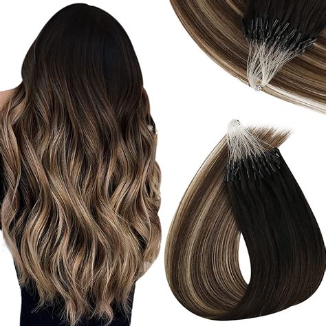 Sunny Micro Loop Hair Extensions Black To Dark Brown Mixed Ash Blonde