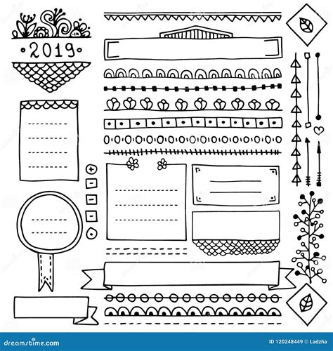 Cute Doodle Frames And Borders For Bullet Journal Stock Vector