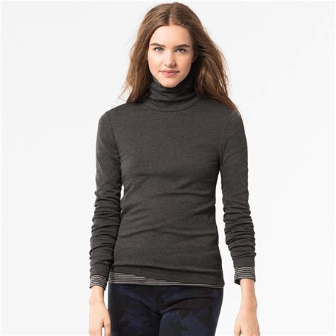 Uniqlo Women Supima Cotton Modal Turtleneck Long Sleeve T Shirt In Gray Dark Gray Lyst