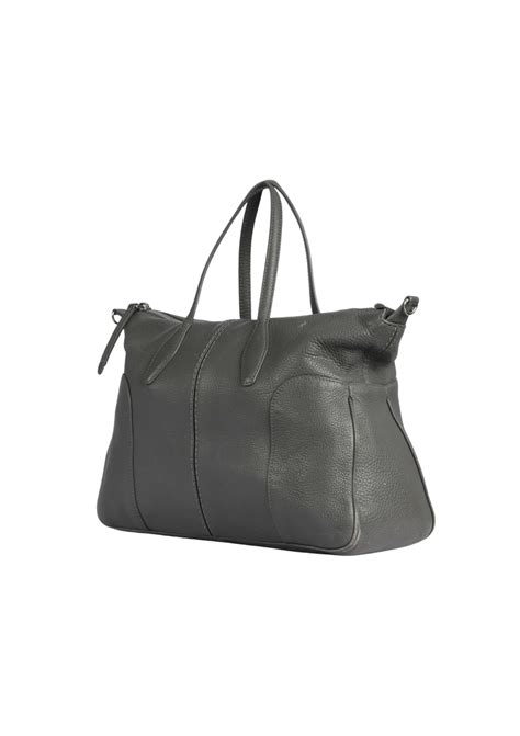 Bolsa Tods Leather Handle Bag Cinza Original Gringa