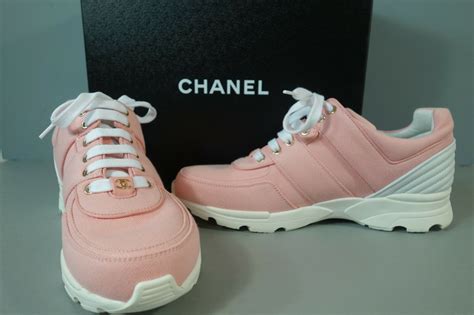 Chanel 405 Salmon Pink Canvas Leather Lace Up Sneakers Tennis Shoes