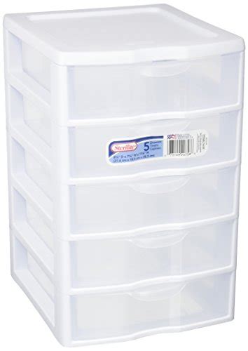 Sterilite 2075 5 Drawer Storage Unit 8 12 X 7 14 X 11 18 Inches White Frame With Clear