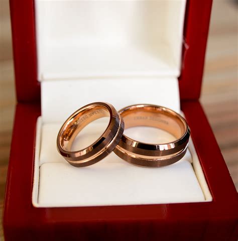 Urban Designer Match His and Hers Coffee & Rose Gold Tungsten Ring ...