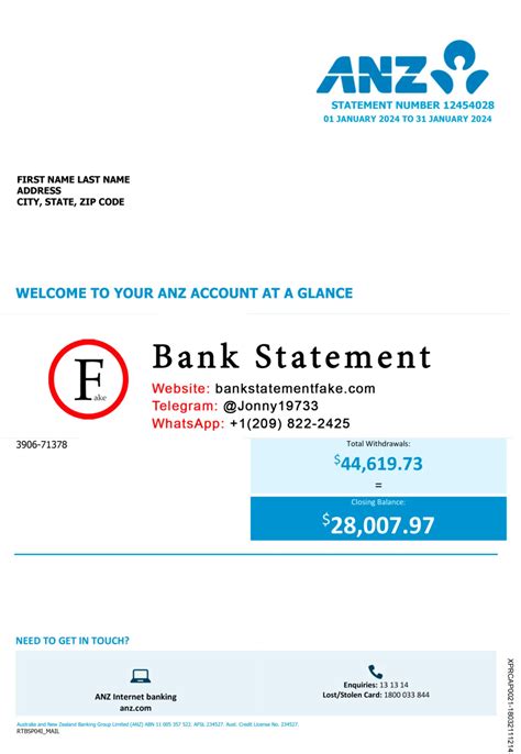 Australia Anz Bank Statement Template Bank Statement Generator