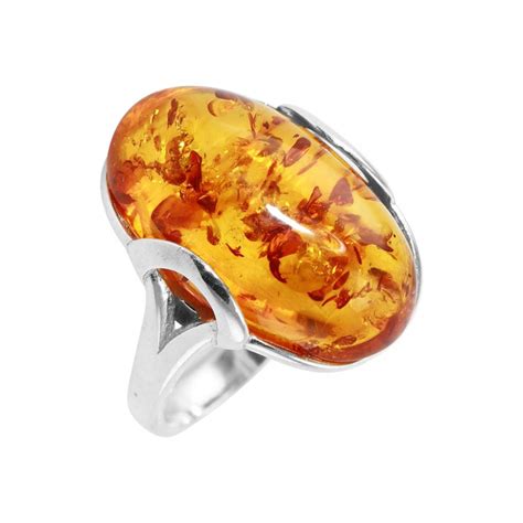 Bague Argent Et Ambre Ovale X Mm Ref