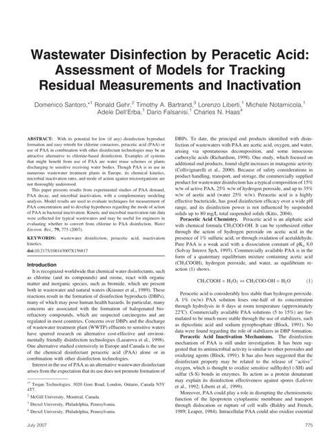 Pdf Wastewater Disinfection By Peracetic Acid Assessment Of Models