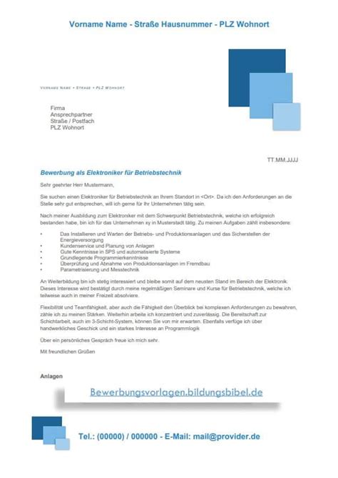 Bewerbung Als Elektroniker Betriebstechnik Vorlage Word Pdf Kostenlos