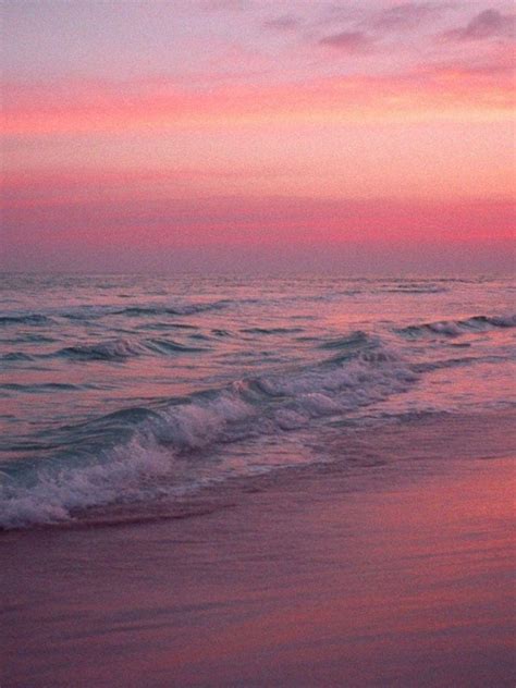 Pink Sunset Sea Waves Beach X Wallpaper Sunset Wallpaper Sky