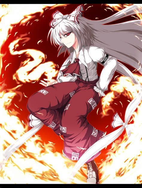 Safebooru Bad Id Fire Fujiwara No Mokou Hair Ribbon Isa Long Hair Red