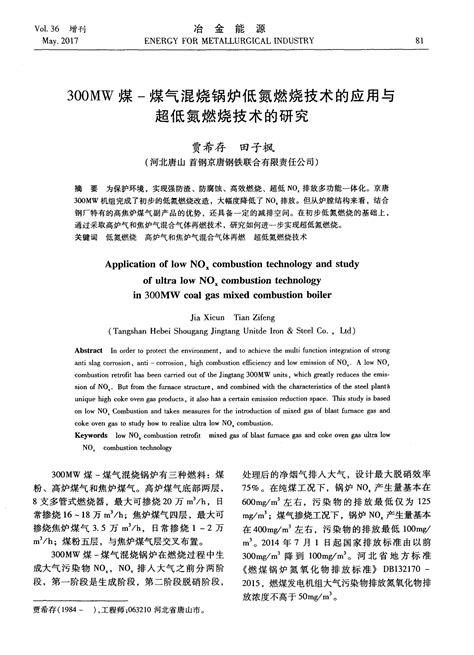 300mw煤 煤气混烧锅炉低氮燃烧技术的应用与超低氮燃烧技术的研究word文档在线阅读与下载无忧文档