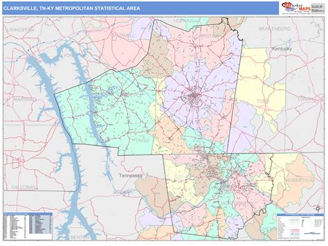 Clarksville Tn Metro Area Wall Map Color Cast Style By Marketmaps