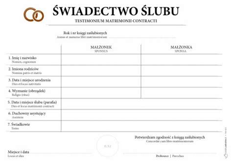 Świadectwo Ślubu druki do kancelarii parafialnej 25 sztuk format A4