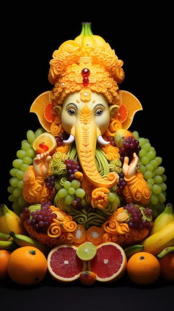 Premium Photo | Portrait of hindu god lord ganesha with fruits