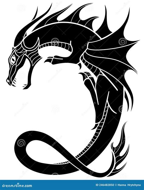 Winged Dragon Spewing Flame - Vector Silhouette Picture for Logo or ...