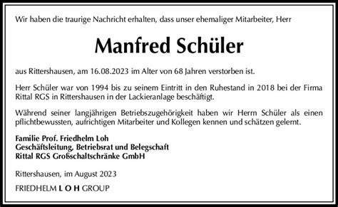 Traueranzeigen von Manfred Schüler vrm trauer de