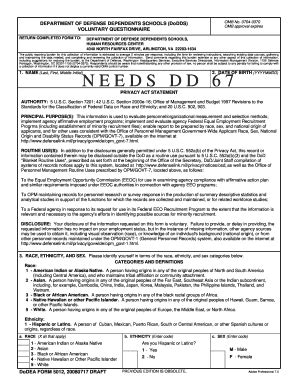 Fillable Online DoDEA Form 5012 DoDDS Voluntary Questionnaire