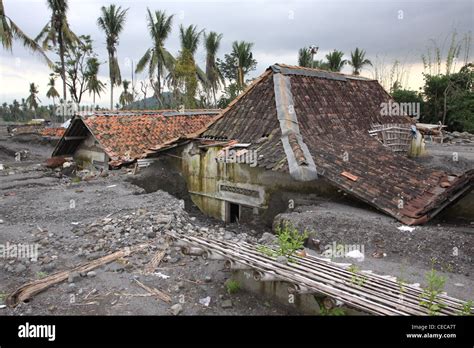 Lahar damage village from Mt. Merapi volcano eruption Yogyakarta ...