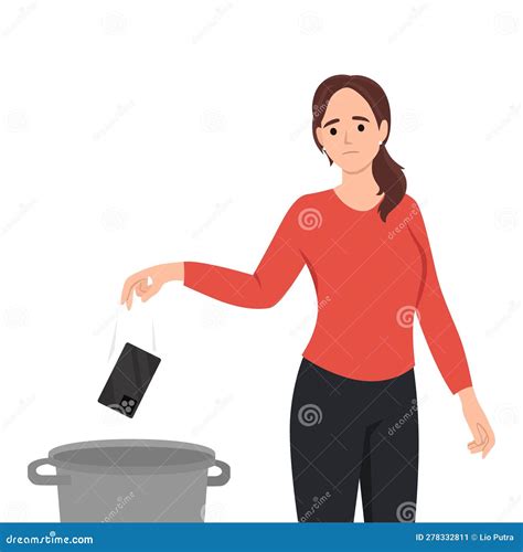 Woman Throws Red Heart In The Trash Pictogram Icon Cartoon Vector