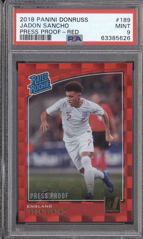 Jadon Sancho 2018 19 Panini Donruss Soccer 189 Press Proof Red Rc Psa